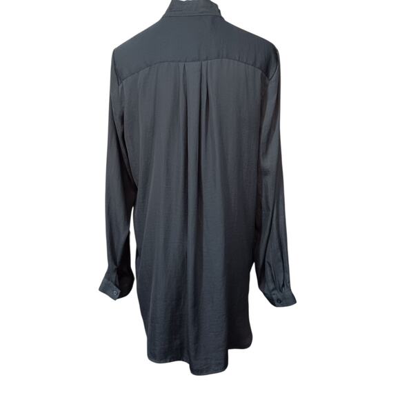 ANN TAYLOR LOFT Long Tunic Top Flowy Blouse Loose Small Tucks Tie Gray Boho - Picture 3 of 10